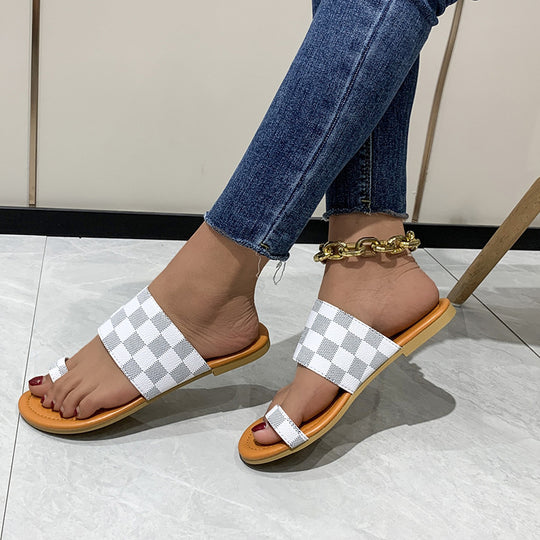 Damen modische Slide-Sandalen mit karierter Riemenstruktur EB
