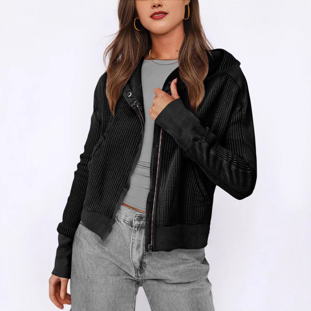 Damen lässige Zip-Jacke mit Kapuze und strukturiertem Design EB