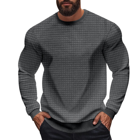 Herren nan strukturiertes Karo-Strick-Sweatshirt mit Rundhalsausschnitt und körperbetonter Athletik-Passform EB