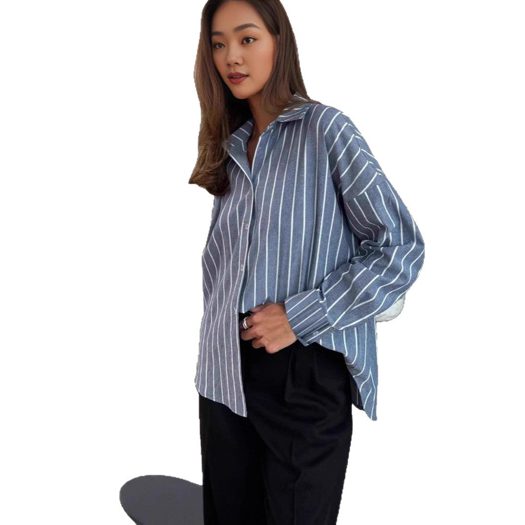 Damen lässige Baumwollbluse mit gestreiftem Design und lockerer Passform EB