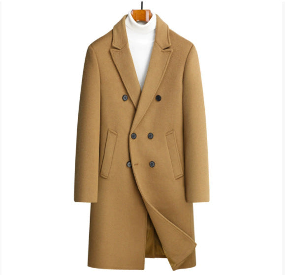 Herren eleganter Wollmantel mit doppelter Knopfleiste und dekorativem Revers EB
