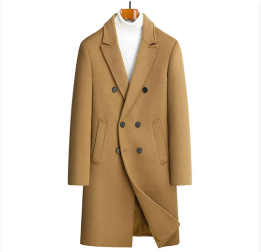 Herren eleganter Wollmantel mit doppelter Knopfleiste und dekorativem Revers EB