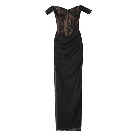 Damen aufwendiges Spitzenkleid mit eleganten Rüschendetails EB