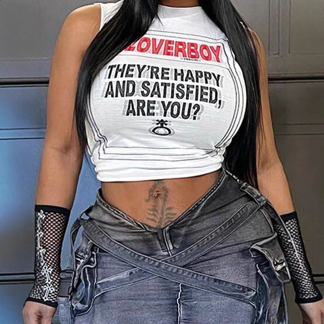 Damen Crop-Top mit kreativem Schriftzug und lässigem Schnitt EB