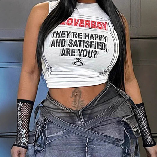 Damen Crop-Top mit kreativem Schriftzug und lässigem Schnitt EB