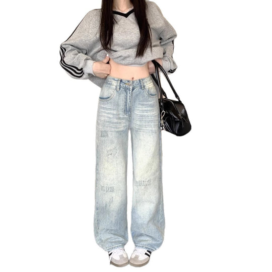 Damen Lässige Weitjeans mit trendigem Used-Look und hohem Bund EB