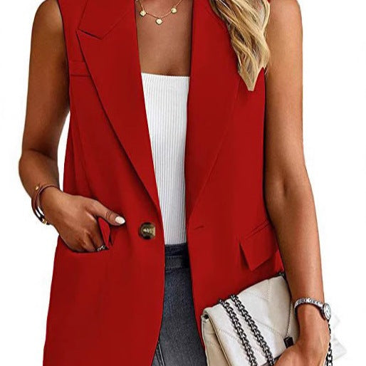 Damen ärmellose Blazerjacke mit Taillenakzenten und praktischen Taschen EB