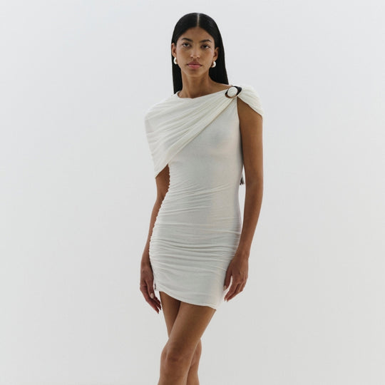 Damen figurbetontes Wickelkleid mit asymmetrischem Kragen EB