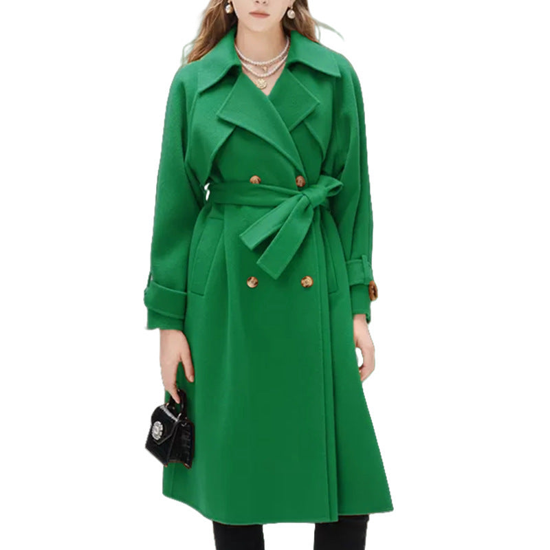 Damen gefütterter Trenchcoat mit großem Revers und Taillengürtel EB