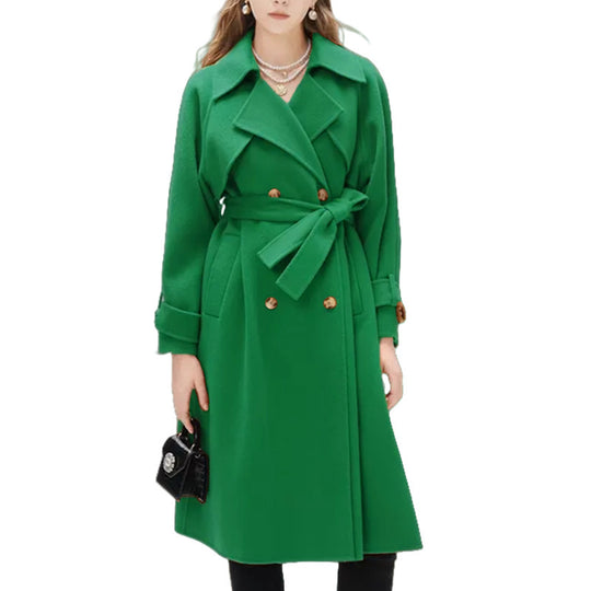 Damen gefütterter Trenchcoat mit großem Revers und Taillengürtel EB