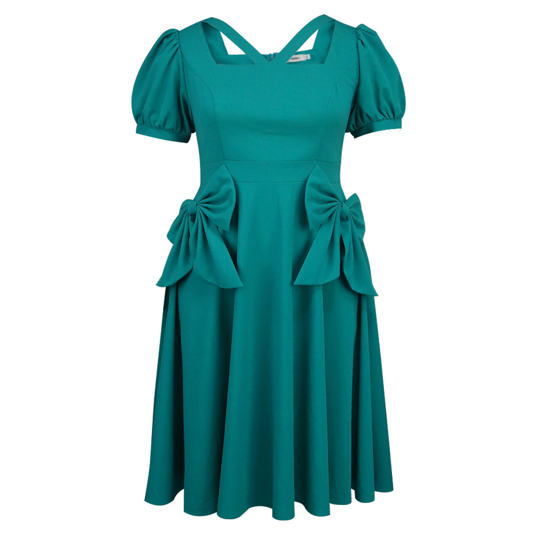 Damen Komfortables Kleid mit voluminösen Schleifen-Details EB
