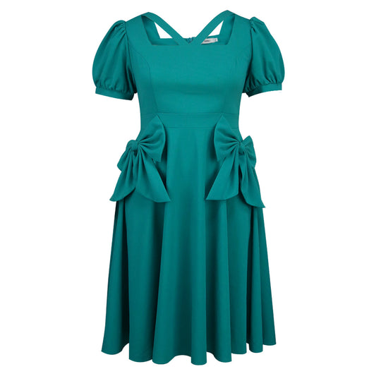 Damen Komfortables Kleid mit voluminösen Schleifen-Details EB