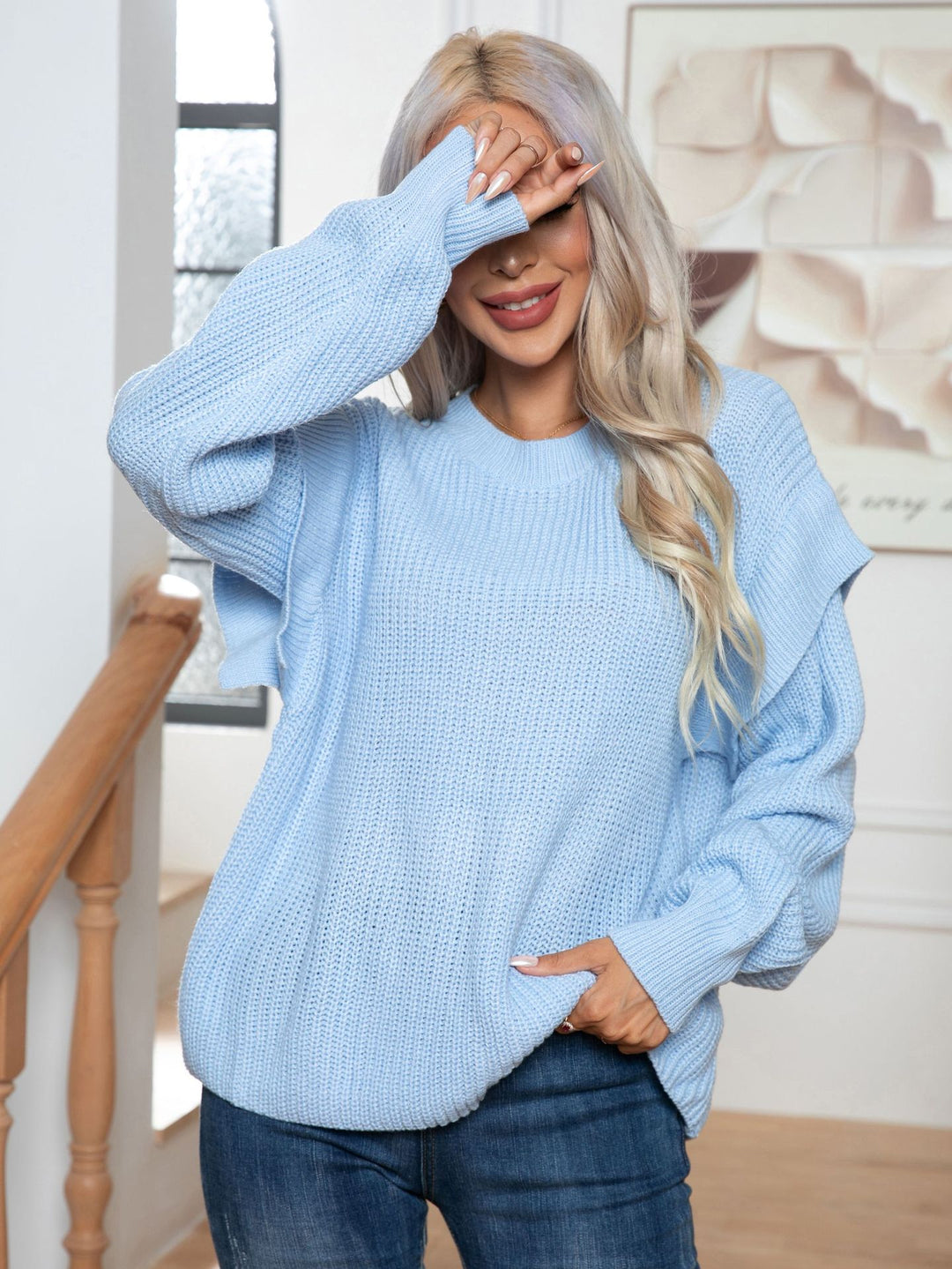 Damen Grobstrickpullover mit schulterfreier Passform und lässigem Schnitt EB