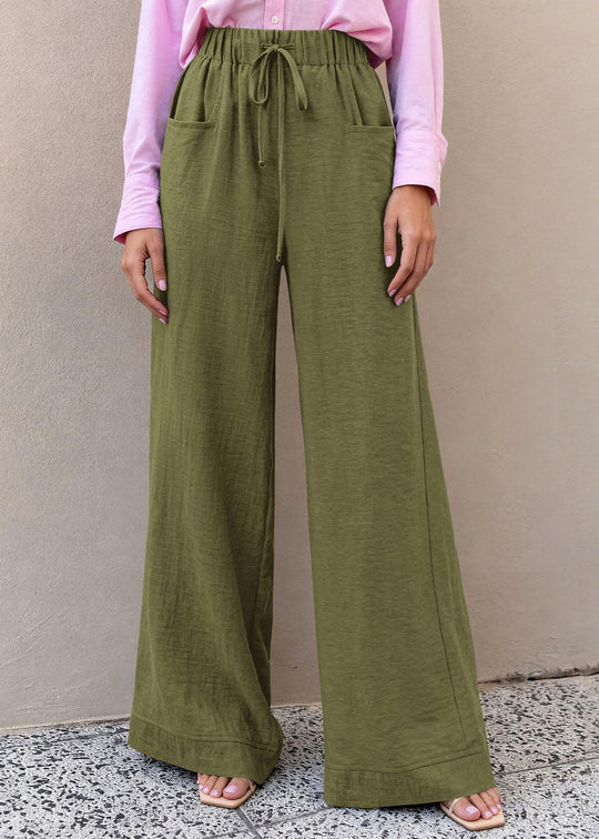 Damen Weit geschnittene Sommerhose mit elastischem Bund und frontalen Taschen EB