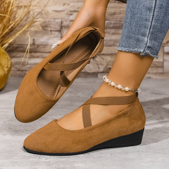 Damen elegante Ballerinas mit modischen Kreuzriemen und bequemem Wedge-Absatz EB