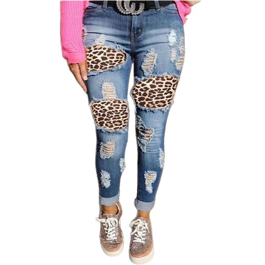Damen Destroyed Jeans mit wilden Tiermustern EB