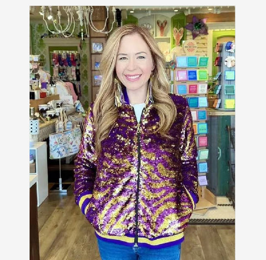 Damen Glitzernde Bomberjacke mit multicolore Pailletten EB