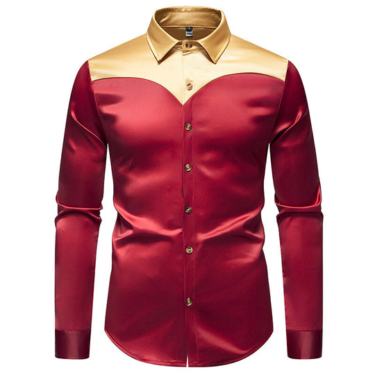 Herren Elegantes Langarmhemd mit glänzendem Kragen EB