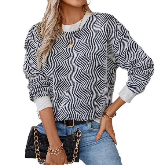 Damen Strickpullover mit modernem Wellenmuster EB