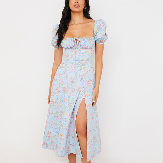 Damen Maxi-Kleid mit Puffärmeln und floralem Design EB