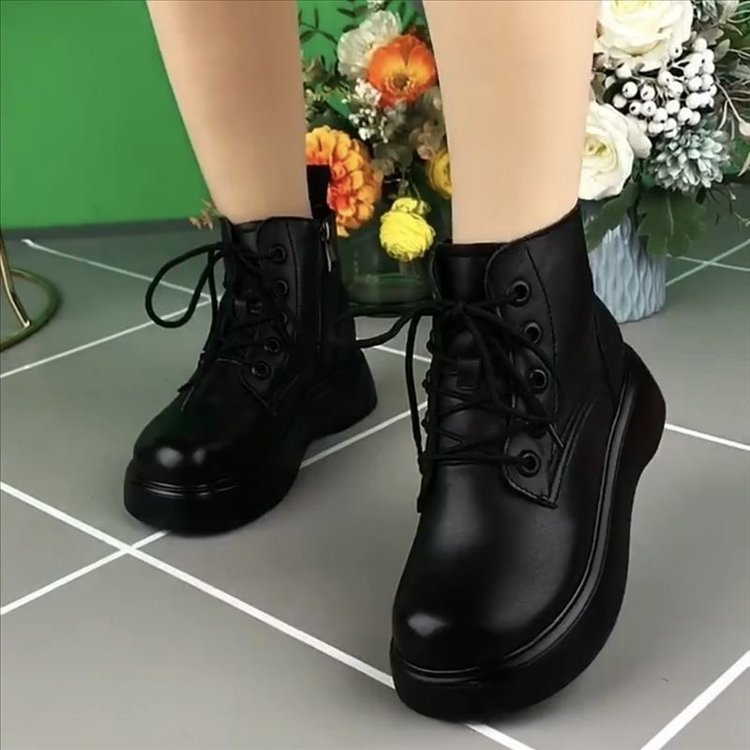 Damen Modische Schnürboots mit robustem Plateau und seitlichem Reißverschluss EB
