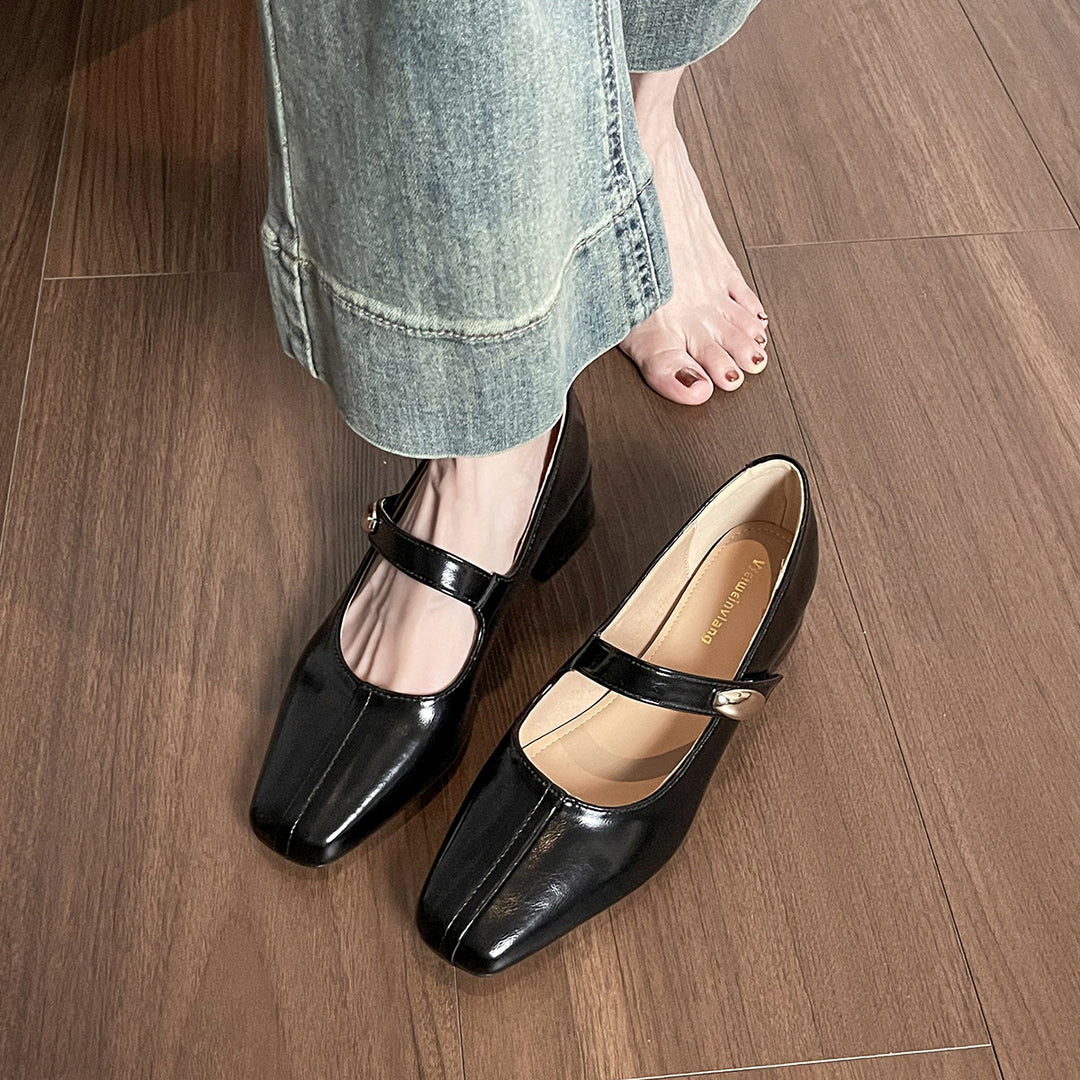 Damen edle Ballerinas mit modischem Riemen und quadratischer Zehenform EB