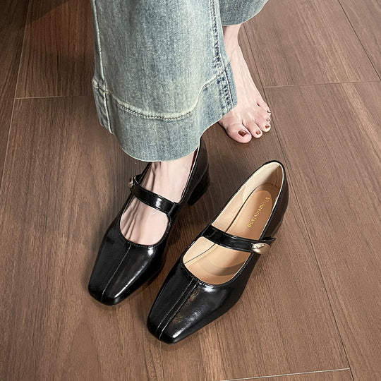 Damen edle Ballerinas mit modischem Riemen und quadratischer Zehenform EB