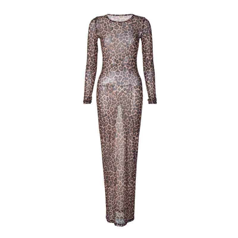 Damen Maxikleid mit elegantem Leopardenmuster EB