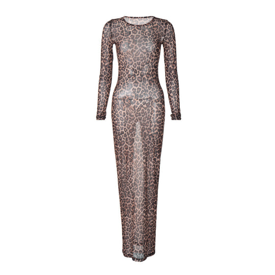 Damen Maxikleid mit elegantem Leopardenmuster EB