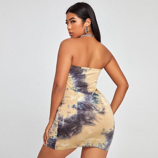 Damen Tube-Kleid mit luxuriösem Batik-Muster und elastischem Saum EB