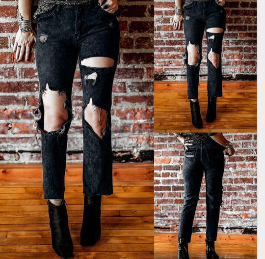 Damen Destroyed Jeans mit hoher Taille und lässigem Schnitt EB