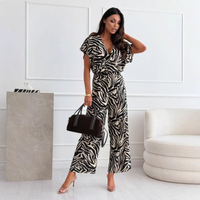 Damen Eleganter Safari Druck Jumpsuit EB