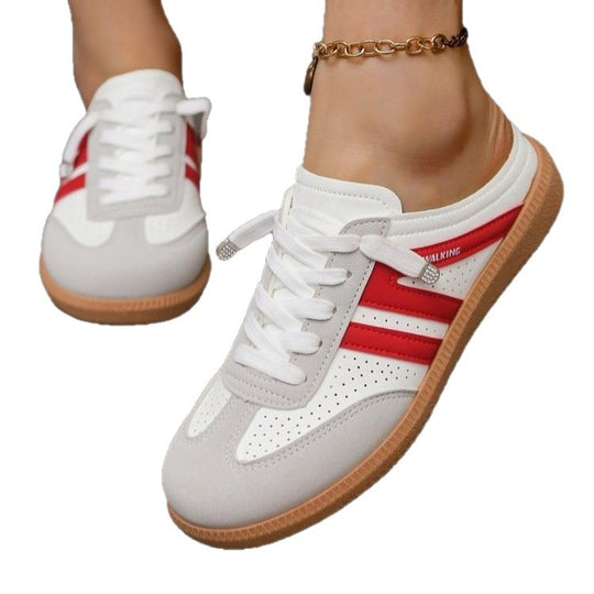 Damen Offene Sneaker‑Mules im Retro‑Tennisstil mit Gummisohle EB