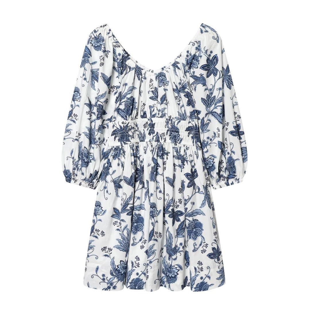 Damen Sommerkleid mit voluminösen Puffärmeln und elastischer Taillierung EB