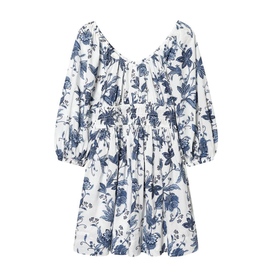 Damen Sommerkleid mit voluminösen Puffärmeln und elastischer Taillierung EB