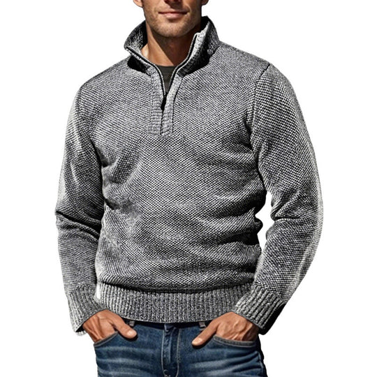 Herren nan grobgestrickter Strickpullover mit halbem Reißverschluss und hohem Stehkragen EB