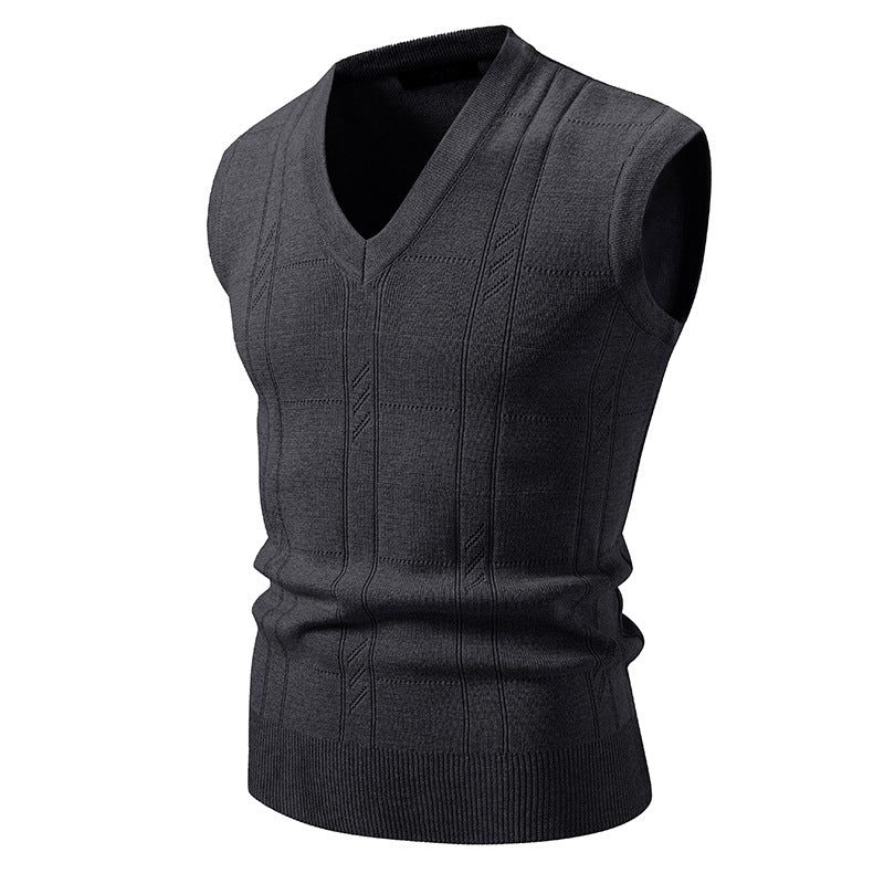 Herren eleganter ärmelloser Pullover mit V-Ausschnitt und strukturiertem Muster EB