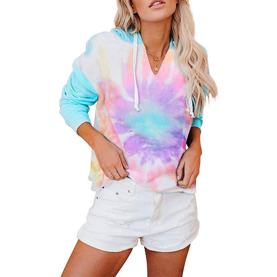 Damen lässiger Kapuzenpullover im modernen Tie-Dye-Design EB