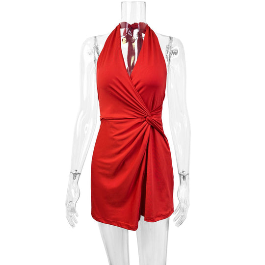 Damen Neckholder Minikleid mit Wickeldesign EB