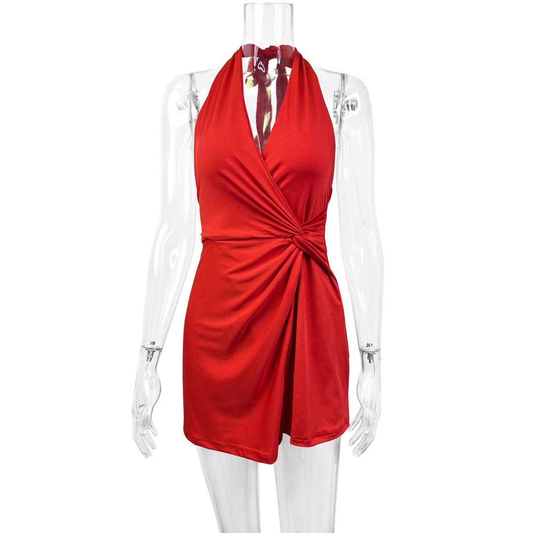 Damen Halterneck Minikleid mit raffiniertem Wickeldesign und schmeichelndem Schnitt EB