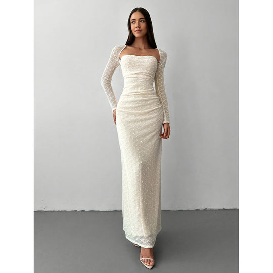 Damen Maxikleid mit transparenten Ärmeln EB