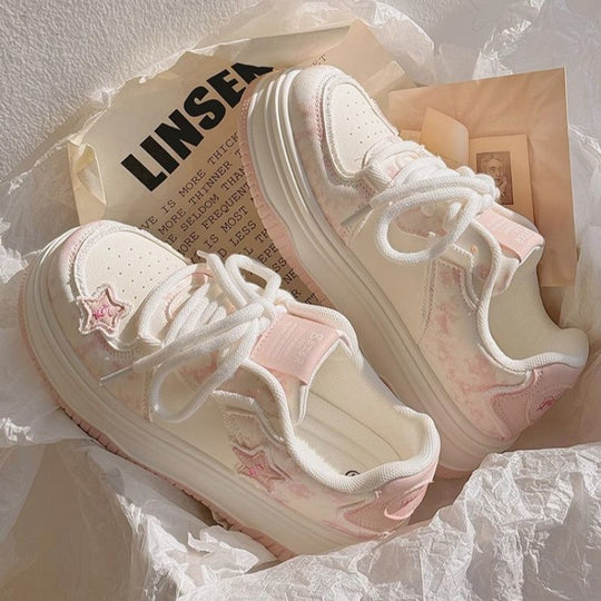 Damen Modische Sneakers mit Sternen-Applikationen EB