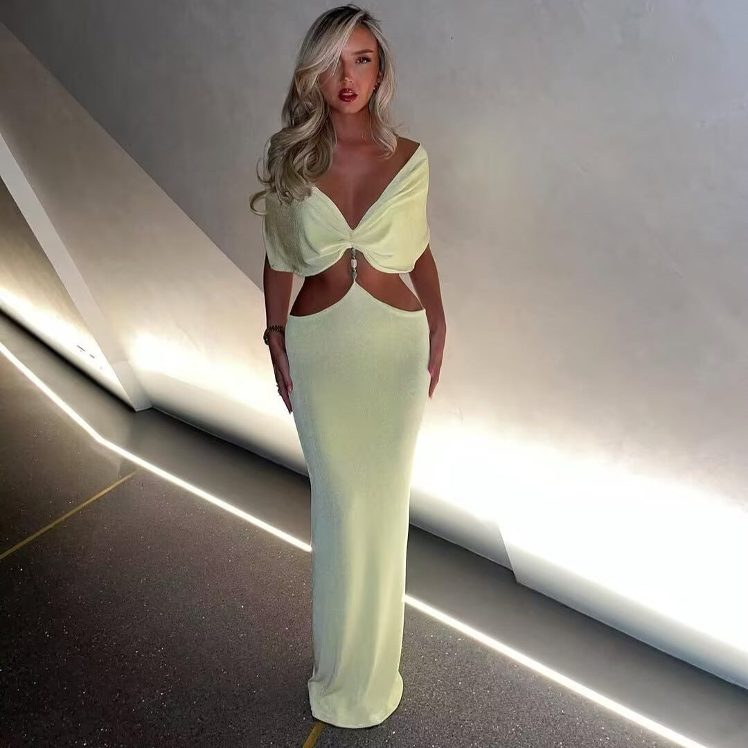 Damen Maxikleid mit verführerischem Cut-Out und eleganten Rüschendetails EB