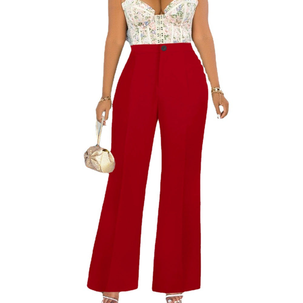 Damen Elegante Weit ausgestellte Hose mit Hohem Bund EB