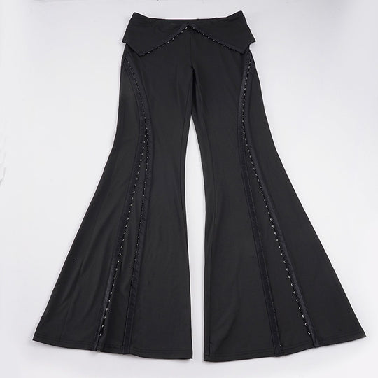 Damen Flared Pants mit dekorativen Druckknopfdetails EB