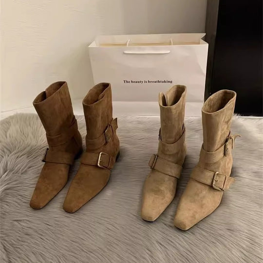 Damen elegante Stiefeletten mit modischem Schnallenverschluss EB