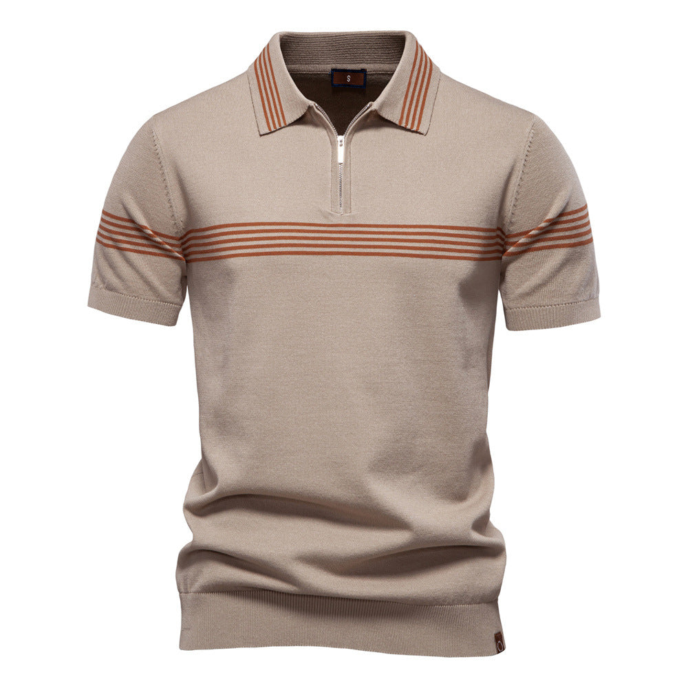 Herren Polo-Shirt mit elegantem Reißverschluss und sportlichem Streifenmuster EB