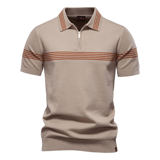Herren Polo-Shirt mit elegantem Reißverschluss und sportlichem Streifenmuster EB