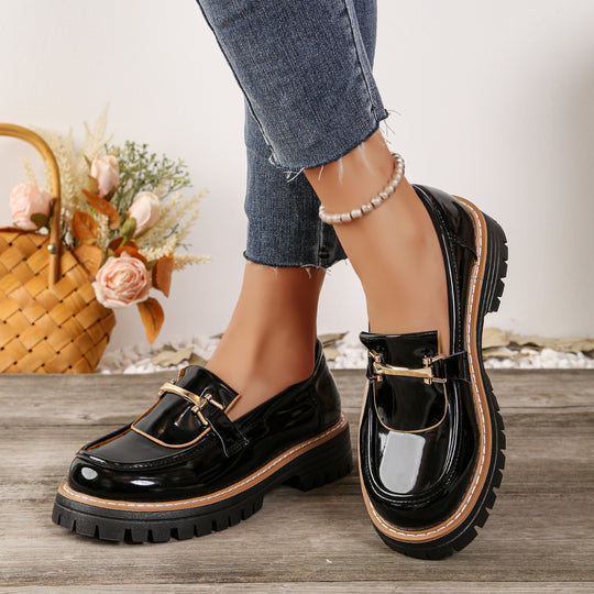 Damen modische Loafers mit stabiler Profilsohle und stilvollem Schnallendesign EB