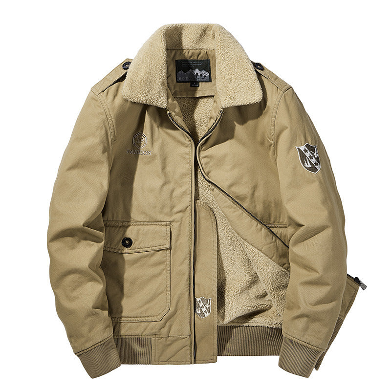 Herren Bomber-Fieldjacke mit durchgehendem Sherpa-Futter, Schulterklappen und verdecktem Zwei-Wege-Reißverschluss EB